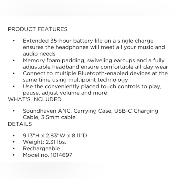 NIB Sharper Image Soundhaven Active Noise
Cancelling Over Ear Headphones - Picture 15 of 15